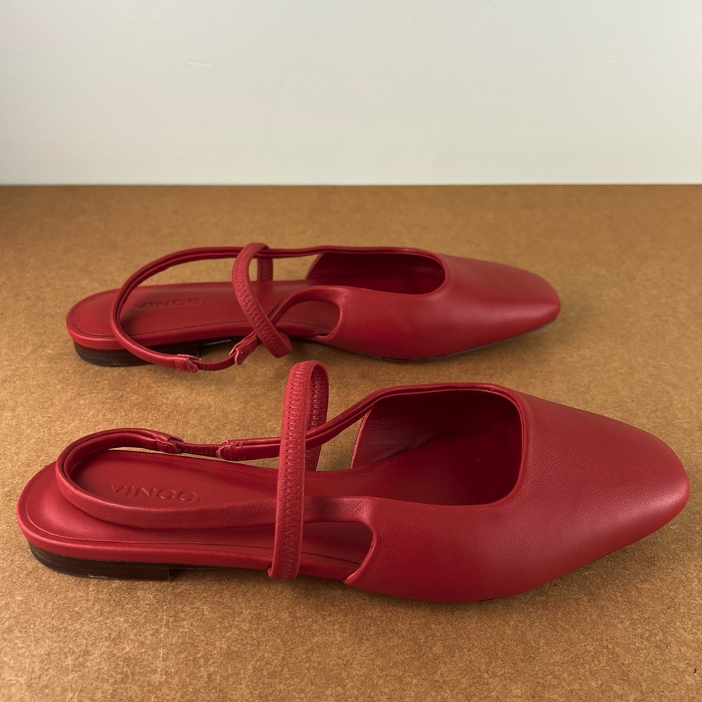 NEW VINCE RED LEATHER SLINGBACK FLATS - Picture 3 of 13